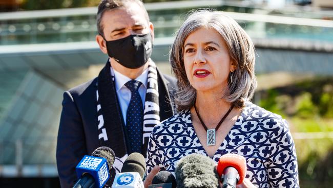 Premier Steven Marshall and chief public health officer Professor Nicola Spurrier. Picture: Brenton Edwards