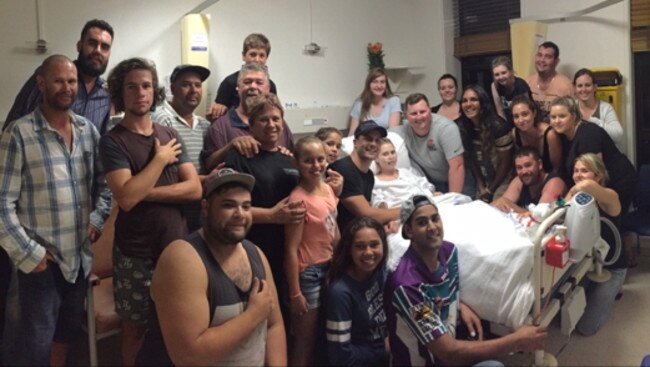 Beau Ryan with Kia Lettice and her family at Prince of Wales Hospital last night. Picture: Supplied