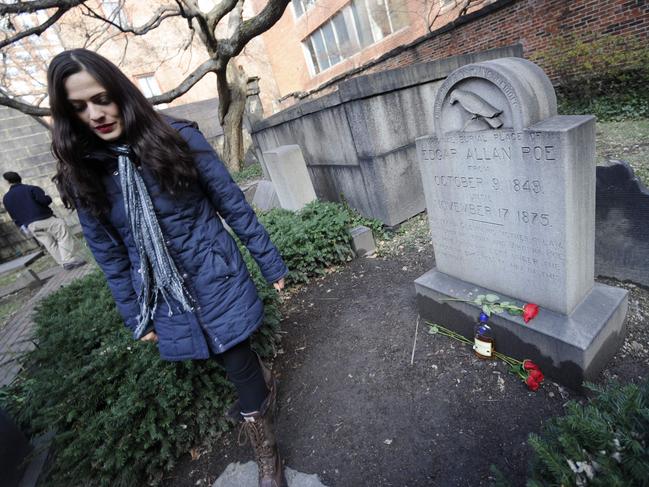 Literary fans still visit Edgar Allen Poe’s grave to pay homage. Picture: AP