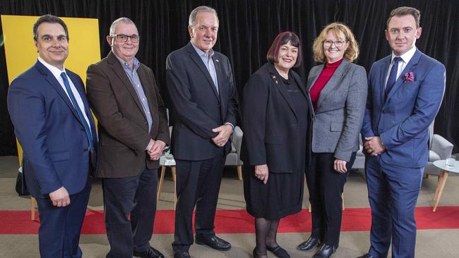 Panelists from last week’s Fearless Conversations public transport forum. Rocco Zito from Flinders University, moderator Matthew Abraham, Tony Braxton-Smith, Mount Barker mayor Ann Ferguson, Gawler Mayor Karen Redman and Daniel Gannon from the Property Council Executive Director Daniel Gannon: Picture Mark Brake