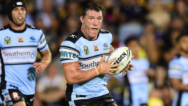 NRL Round 1 match between the NQ Cowboys and the Sharks in Townsville, QLD, at 1300 SMILES Stadium. Shark's Paul Gallen. Picture: Wesley Monts