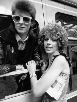 1973 ... David Bowie at a train station with his former wife Angie. Picture: Getty