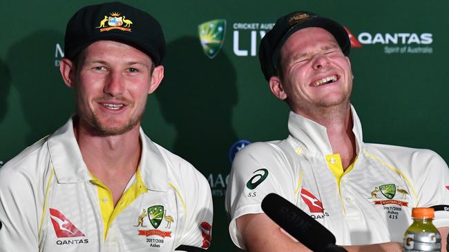 Steve Smith (right) has thrown his support behind opener Cameron Bancroft. Picture: AAP