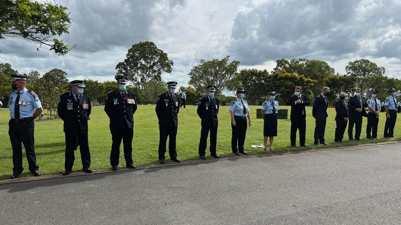 Police from all over Queensland, including the State Commissioner and a Deputy Commissioner, farewelled Snr Const. George on Monday. Picture: Facebook / Ian Leavers