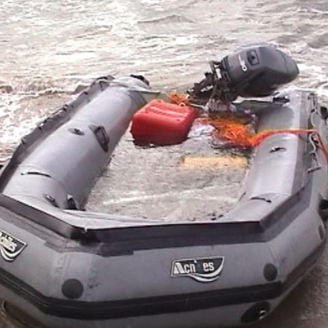 Pong Su drug bust: The dinghy Wong and an unknown man used to carry the drugs ashore to meet the shore party. The AFP later determined it had only been partially inflated. Picture: AFP