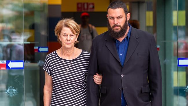 Barbara Spriggs and son Clive outside the Royal Commission into Aged Care hearing in in Adelaide. Picture: AAP / James Elsby