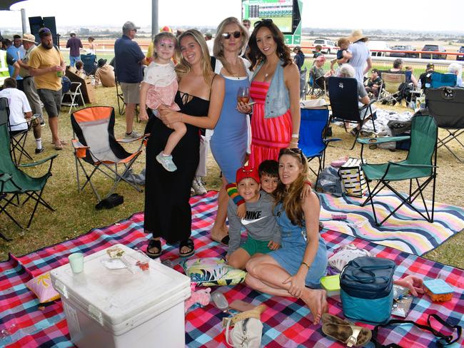 Cleo, Lulu Wilson, Amii Hardwick, Rebecca D’Angelo, Lewis, Jacob and Jessica Hardwick at the Alex Scott &amp; Staff Woolamai Cup on Saturday, February 8, 2025. Picture: Jack Colantuono