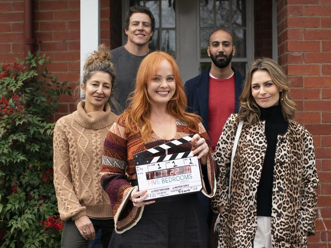 Katie Robertson (centre) has appeared in hit TV shows including Five Bedrooms, in which she featured with castmates Doris Younane, Stephen Peacocke, Roy Joseph and Kat Stewart. Picture: Supplied