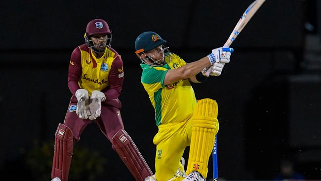 Captain Aaron Finch chimed in with a solid 53. Picture: AFP