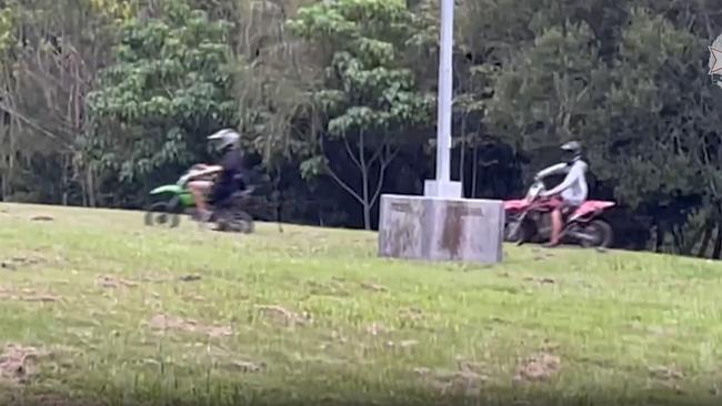 Videos released by police show the moment officers chase down teens and seize several motorbikes in an operation targeting ‘anti-social’ youth behaviour. Photo: Queensland Police