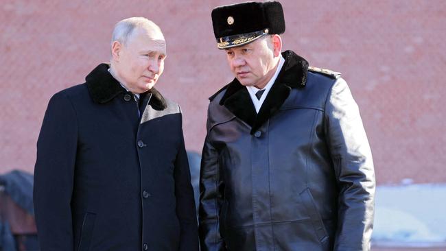 Russian President Vladimir Putin and Defence Minister Sergei Shoigu. Picture: AFP