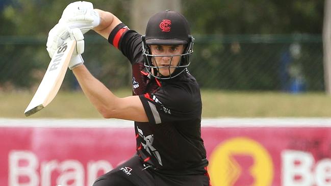 Premier Cricket: Essendon v Camberwell Magpies: James Seymour of Essendon of batting Saturday, February 27, 2021, in Essendon, Victoria, Australia. Picture: Hamish Blair