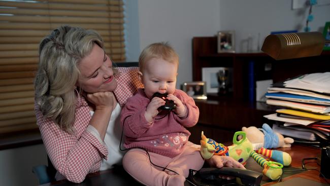 Clare O'Neil with her her daughter Greta Munzel at Parliament House in Canberra. Picture: Tracey Nearmy