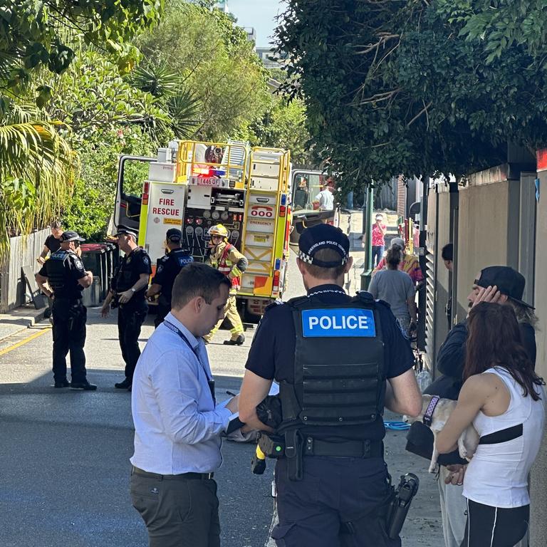 Emergency services at the scene of a serious property fire “explosion” in New Farm. Picture: Samantha Scott