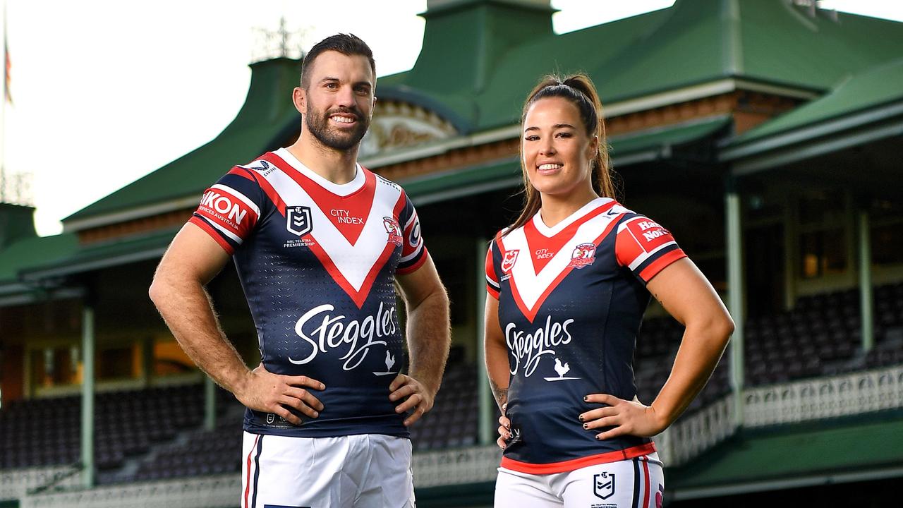 Sydney Roosters skippers James Tedesco and Isabelle Kelly say they have a lot in common in their captaincy style. Picture: Roosters Digital.