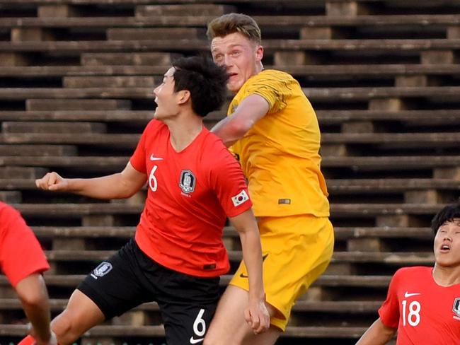 Socceroos coach Graham Arnold is looking forward to seeing what the likes of big defender Harry Souttar can bring. Picture: AFP