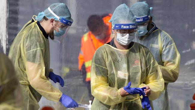 A pop-up COVID-19 testing site in Mernda in Melbourne on Thursday. Picture: Sarah Matray