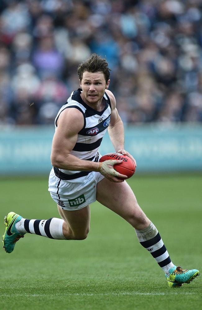 The Herald Sun Player of the Year Patrick Dangerfield in full flight. Picture: AAP