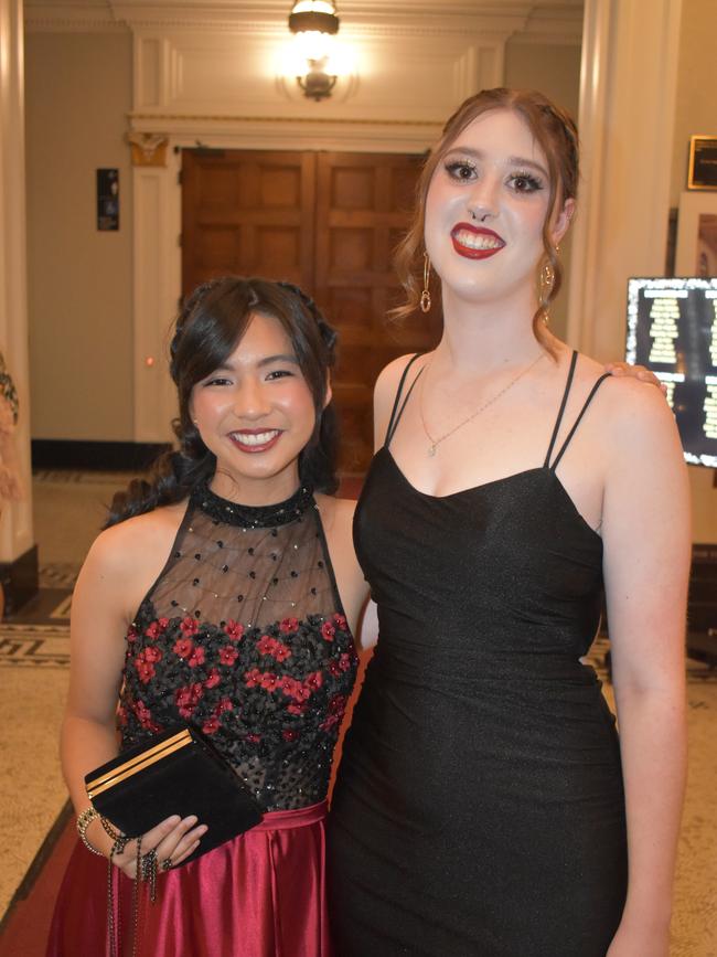 Maive Macatual and Jade Watkins at the 2023 Corinda State High School Graduation Ball. Photo by Georgie Walker.