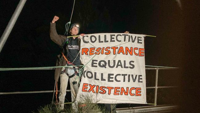 One of the many protestors at Port of Newcastle in june/July 2024. Blockade Australia