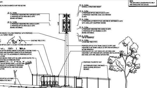 An artist's impression of a proposed 16.5m-high mobile phone tower to be located on Sydney Water land on Wollombi Rd, Newport. Picture: Service Stream Pty Ltd