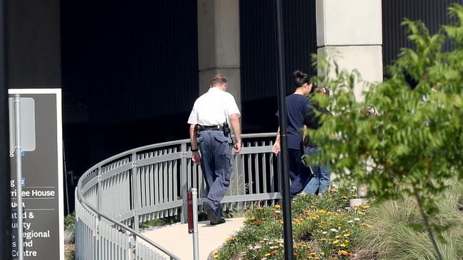 A security guard outside Blacktown Hospital’s new emergency department. Picture: Jonathan Ng