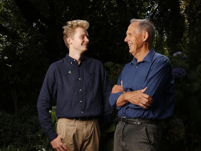 Owen Fitzgerald with Bob Brown.  Greens have announced 19 year old Owen Fitzgerald as their candidate for Franklin in the next federal election with the backing of former leader Bob Brown.  Picture: Nikki Davis-Jones