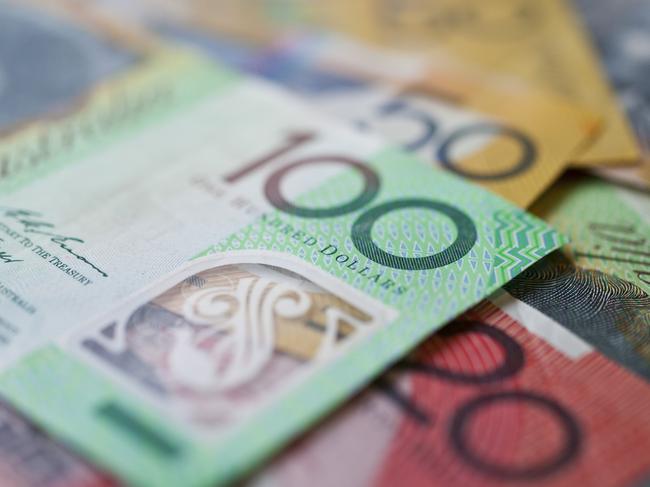 Australian money, currency or cash flat on table