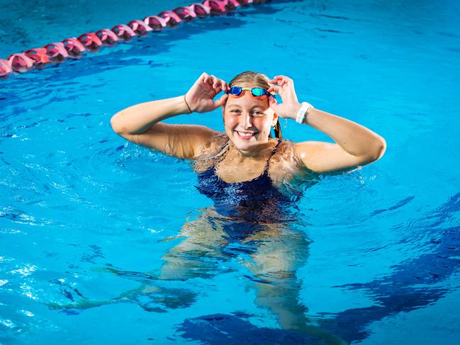 Olympia Pope - Miami Swim Club.14-year-old Olympia Pope breaks a swimming record held by Leisel Jones since 2000. Picture: NIGEL HALLETT