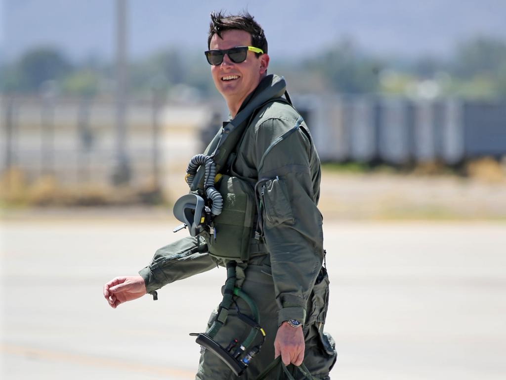 Australian Pilots training in the F35 fighter Jets Luke Airforce Base in Phoenix Arizona. Squadron leader call sign “Belly” before a flight. Picture: Nathan Edwards
