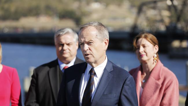 Bill Shorten addressing the media.Bill Shorten visited Bridgewater, along with Tasmanian Labor Party leader Rebecca White, and local MP Brian Mitchell to talk about Labor's plans to put federal money towards a new bridge.Picture: MATHEW FARRELL