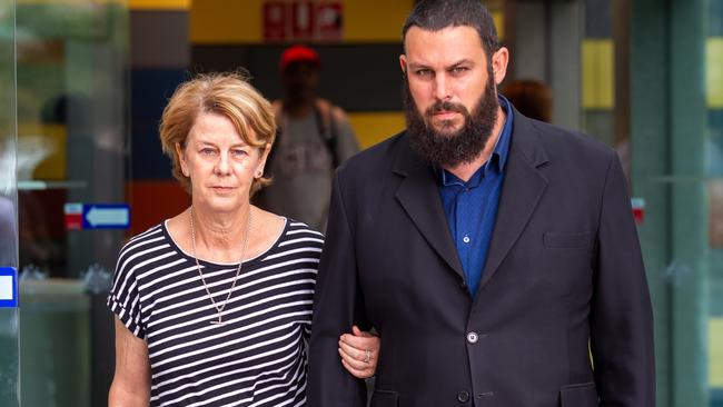 Barbara Spriggs and son Clive Spriggs speak to media after giving evidence at the Royal Commission into Aged Care, Commonwealth Courts in Adelaide, Monday, February 11, 2019. (AAP Image/James Elsby) NO ARCHIVING