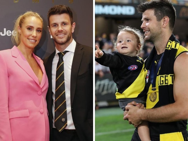 Brooke and Trent Cotchin and one of their daughters.