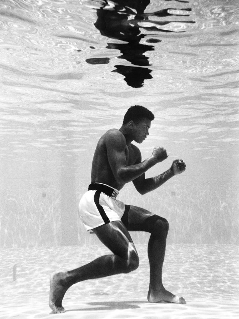 Ali training shadow boxing underwater in a swimming pool (from <i>Muhammad Ali: the Birth of a Legend</i>)