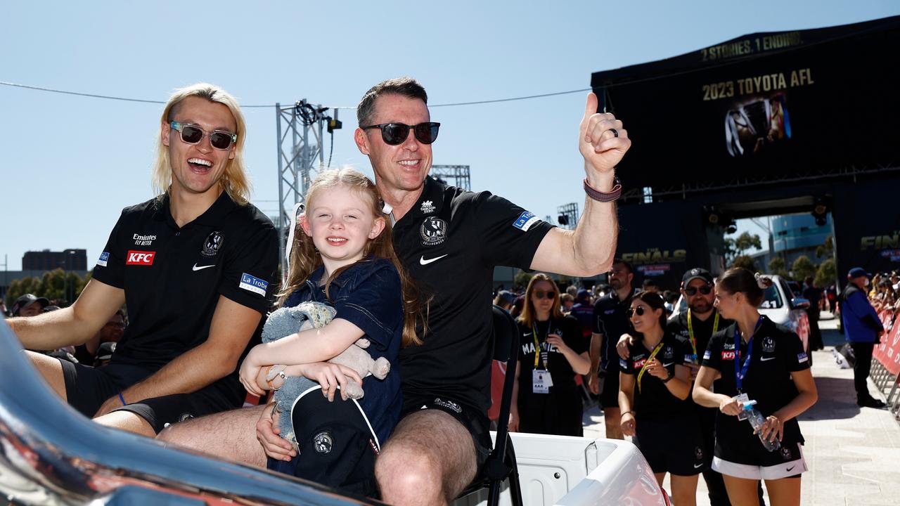 Collingwood captain Darcy Moore and coach Craig McRae. Picture: Michael Willson/AFL Photos