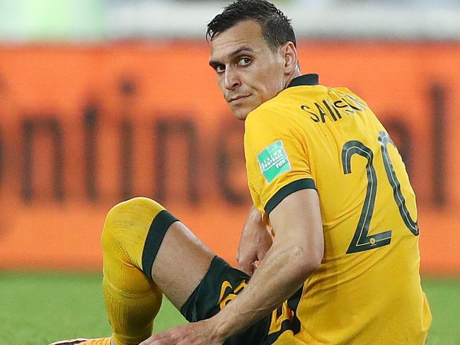 SYDNEY, AUSTRALIA - MARCH 24: Trent Sainsbury of the Socceroos looks on after defeat during the FIFA World Cup Qatar 2022 AFC Asian Qualifying match between the Australia Socceroos and Japan at Accor Stadium on March 24, 2022 in Sydney, Australia. (Photo by Mark Metcalfe/Getty Images)