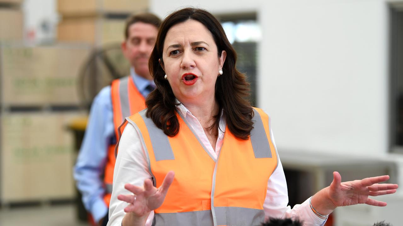 Queensland Premier Annastacia Palaszczuk speaks during a visit to Noja Power at Murarrie. Picture: NCA NewsWire / Dan Peled