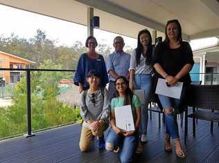 (Back, left to right) USC Nursing lecturers Sam Edwards and Apil Gurung with Nursing Science students Chin Hsiao Louise Johannesson, (front, left to right) Chui Ying (Teresa) Lai and Komal Preet Kaur.