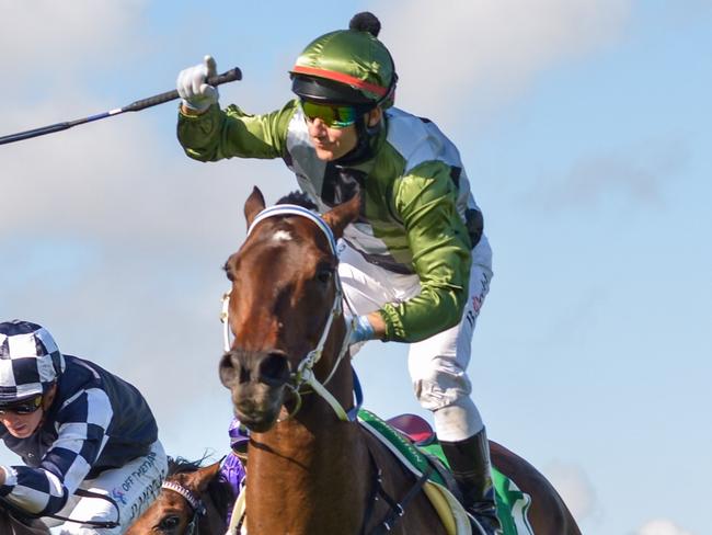 Incentivise ridden by Brett Prebble wins the TAB Turnbull Stakes at Flemington Racecourse on October 02, 2021 in Flemington, Australia. (Reg Ryan/Racing Photos via Getty Images)