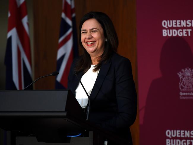 Premier Annastacia Palaszczuk had an awkward Budget moment. Picture: Dan Peled/NCA NewsWire