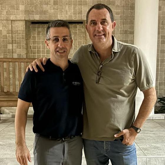 Gold Coast businessman Chris Salmon, right, with hotel manager Frederic Daudou in New Caledonia