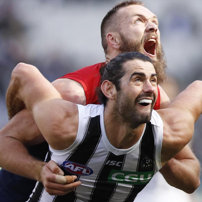 Brodie Grundy and Max Gawn do battle.