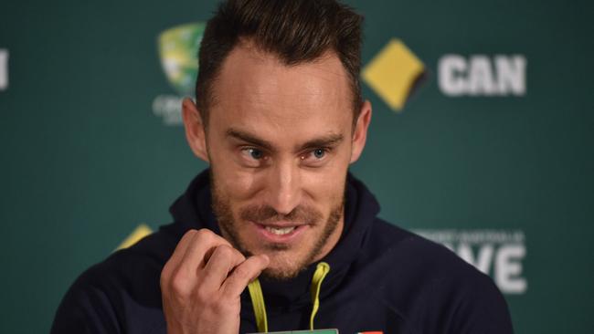 South African captain Faf du Plessis tells the media he is not guilty of ball tampering. Picture: AFP