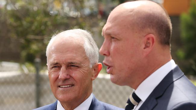 Prime Minister Malcolm Turnbull with Home Affairs Minister Peter Dutton. Picture: Lyndon Mechielsen/The Australian