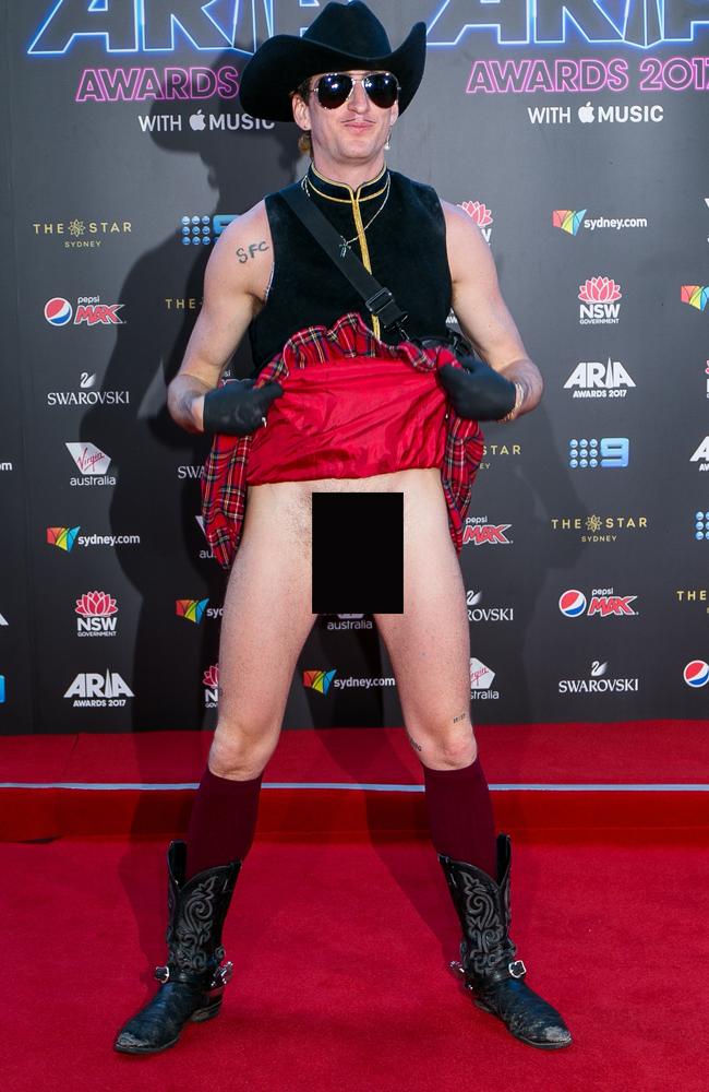 Callinan infamous ARIAs flash. Picture: Splash News