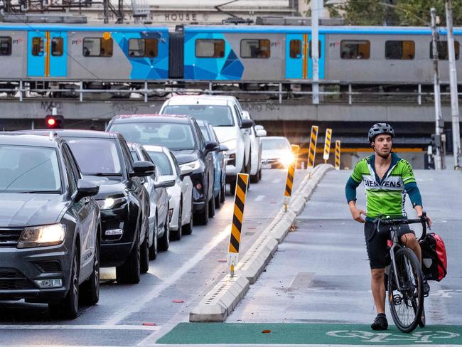 The new cycle lanes have sparked a backlash from motorists and traders because of the lost road and parking space. Picture: Mark Stewart