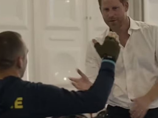 Prince Harry greets a veteran during the trailer for his new Netflix docuseries. Picture: Netflix