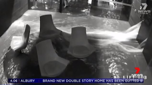 The flooding caused by fire hydrants at Experience Bella Hotel in Southbank. Picture: 7 News