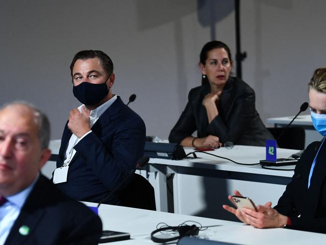 US actor Leonardo Di Caprio attends a meeting as part of the World Leaders' Summit of the COP26 Climate Change Conference. Picture: AFP