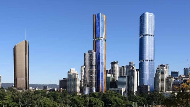 The 91-storey tower at 30 Albert St (centre) would reach 274 metres high, almost the maximum height allowed by air authorities for buildings in Brisbane's CBD. Picture: PD Online.